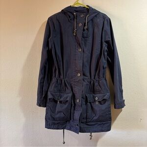 Women M Eddie Bauer Blue Removable Lined Zip Hood Parka Rain Jacket Huge Pockets